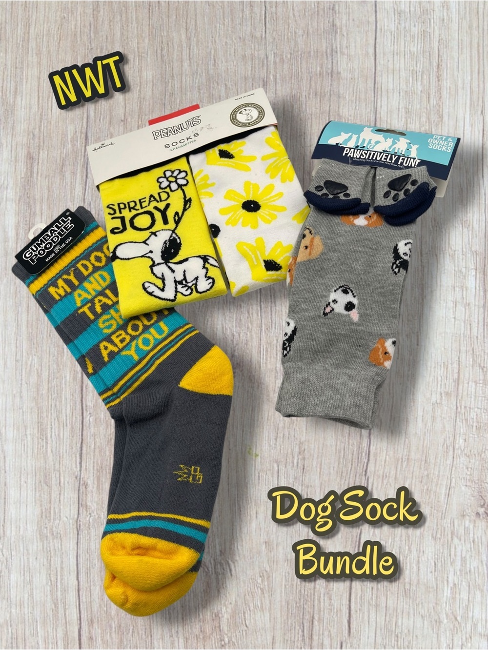 Women's Dog Sock Bundle: NWT! Peanuts Snoopy, Gumball Poodle, Pawsitively Fun